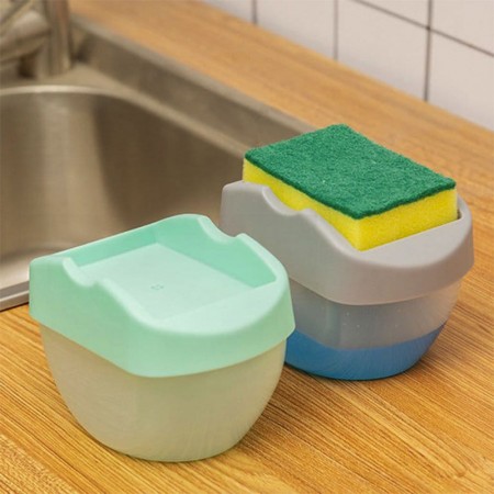 Press Soap Dispenser With Sponge And Liquid Container