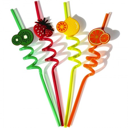 Fruit Shape Straw Reusable Flexible Plastic 4 Pcs Set