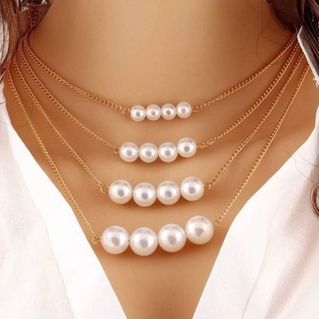 4 Leyer White Pearl Choker Necklace