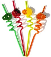 Fruit Shape Straw Reusable Flexible Plastic 4 Pcs Set