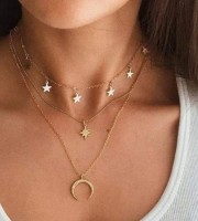 3 Layer Moon Star Pendant Necklace